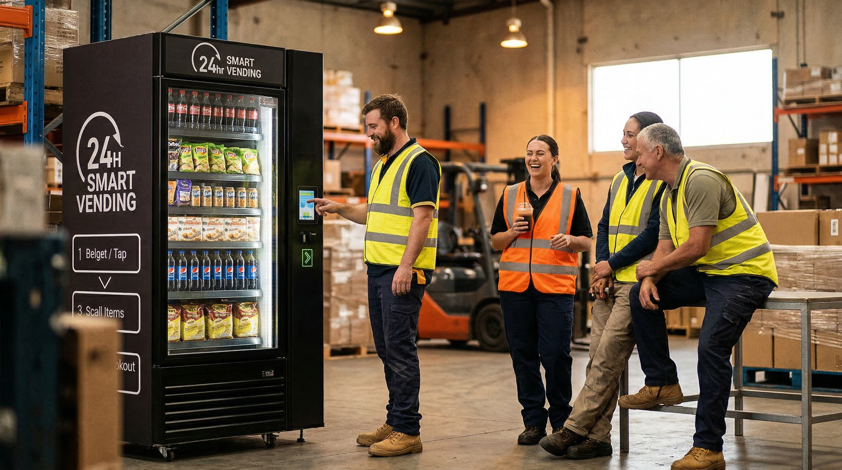 Workers using vending machine